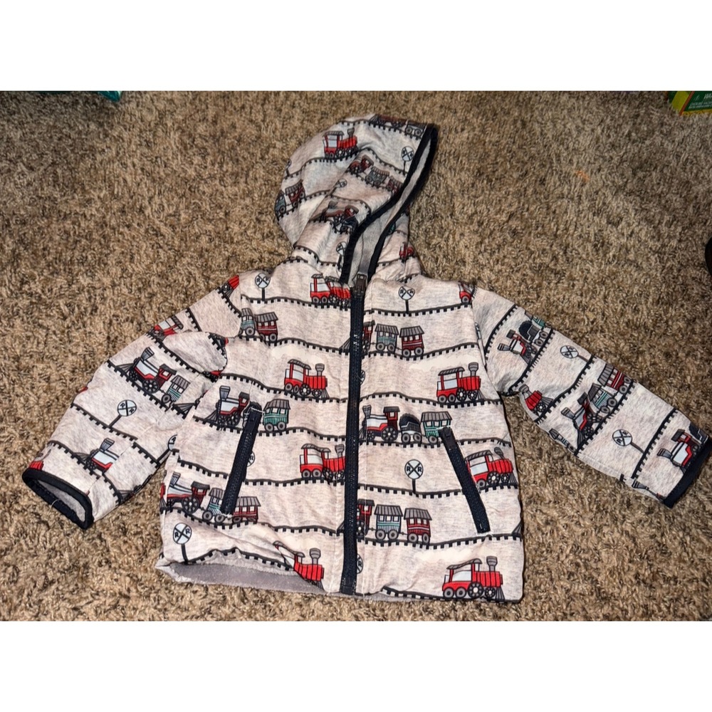 Mick-Mack Gray Hooded Train Pattern Jacket 12 Months